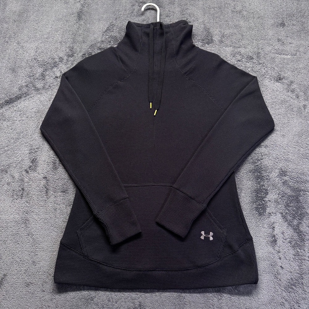 Under Armour Waffle Knit Training Pullover Womens Medium Black Fitted Mock Neck